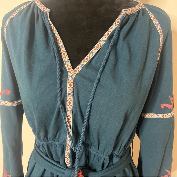 Bohemian Embroidered Teal Midi Dress - Picture 4 of 16